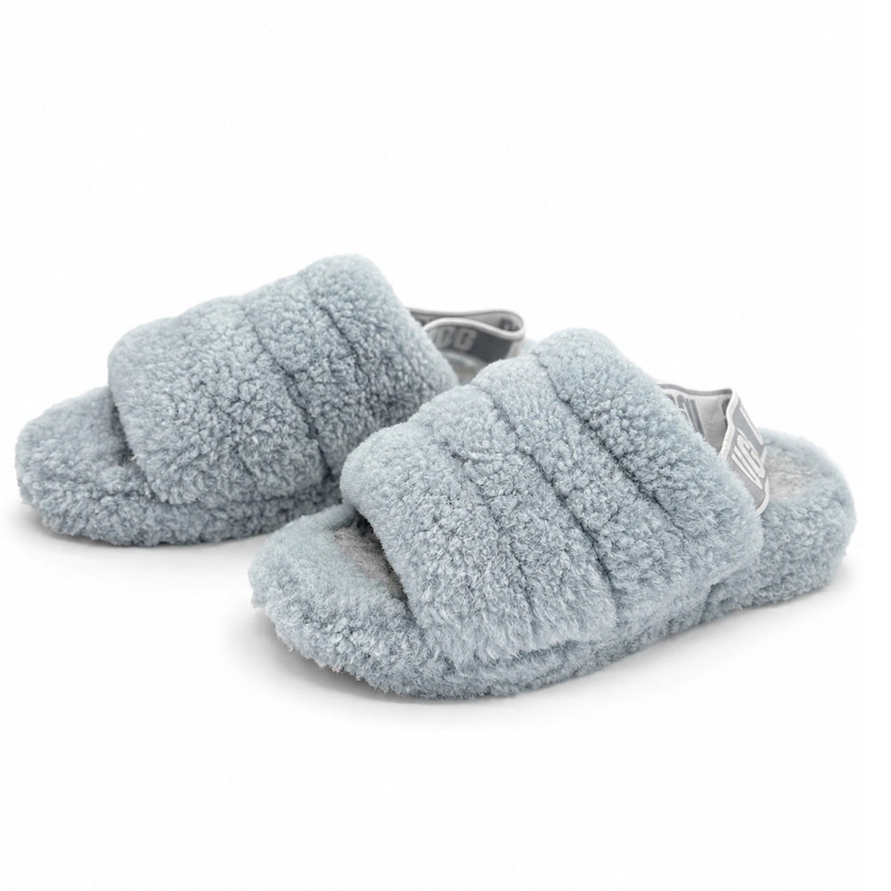 UGG Fluff Yeah Slide Women's 6 Ash Fog Sheepskin Slipper Sandals 1095111G Slides